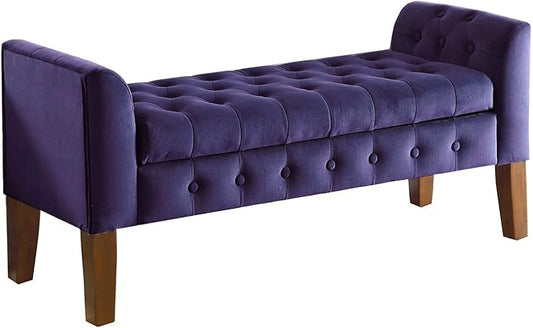 HomePop Velvet Tufted Storage Bench Settee with Hinged Lid, Purple 50" x 18" x 23"