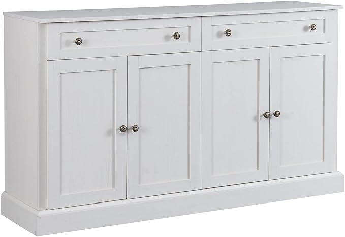 Farmhouse Vintage Console Table Sofa Table with 2 Drawers and Adjustable Shelves, Solid Wood Buffet Sideboard Storage Cabinet for Entryway Living Room Kitchen Dining Room (Antique White)