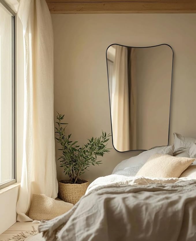 ANDY STAR 30x48 Inch Matte Black Mirror, Modern Bathroom Mirror in Premium Stainless Steel Thin Frame Deep 1", Large Decorative Mirror for Wall (Hangs Vertically Only)