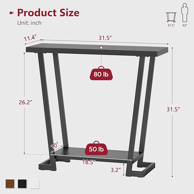 Tajsoon Console Table 31.5" Rustic, 2 Tier Industrial Entryway Table with Storage Shelf, Narrow Sofa Table with Geometric Frame, Small Hallway Table for Living Room, Foyer, Entrace, Black
