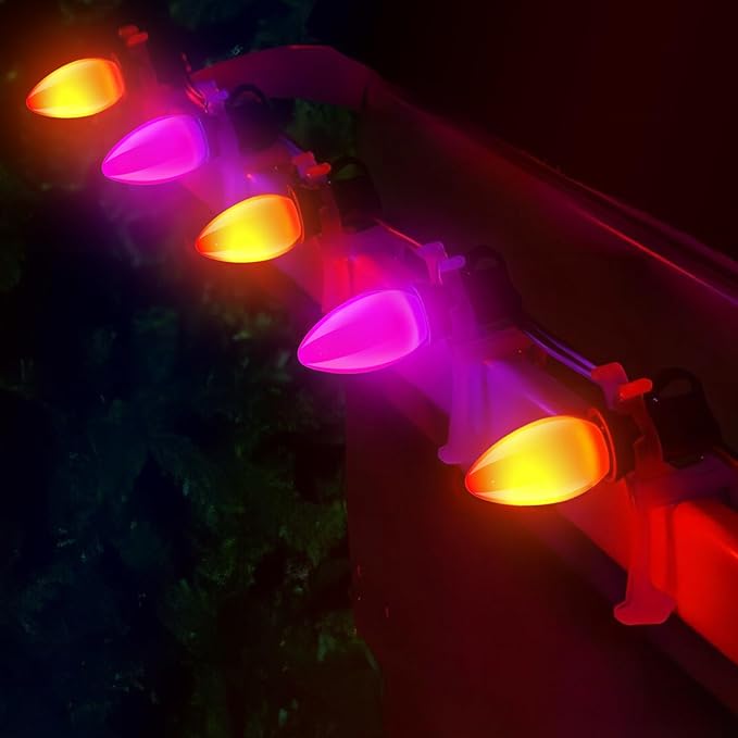 Halloween Purple Orange String Lights Outdoor 25Ft, 25 C7 LED Purple Orange Bulbs with 2 Spare, Connectable Waterproof Patio Porch Yard Fence Pathway Lights for Haunted House Party Decorations