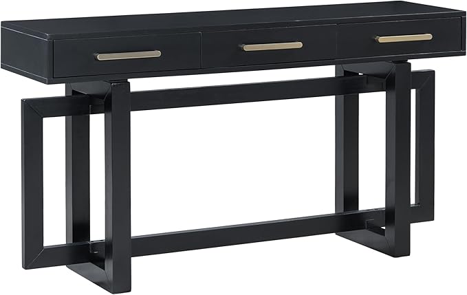 Knocbel Long Console Table with 3 Drawers and Handle, Elegant Entryway Sofa Table End Table with Cross Sled Base for Living Room Foyer, Corridor 15.7" D x 57" W x 30.6" H Black