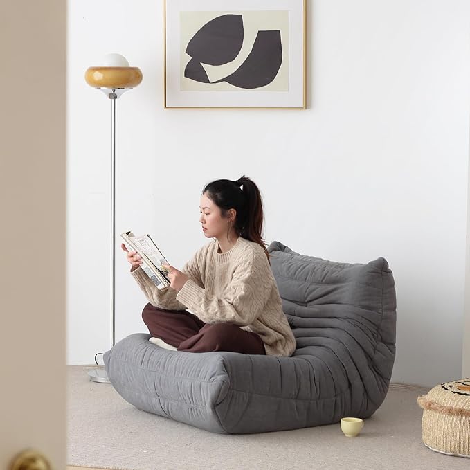 N&V Fireside Armless Floor Sofa, Mid Century Soft Premium Microfiber Lounge Chair, Foam Accent for Living Room Bedroom and Office (Single, Grey)