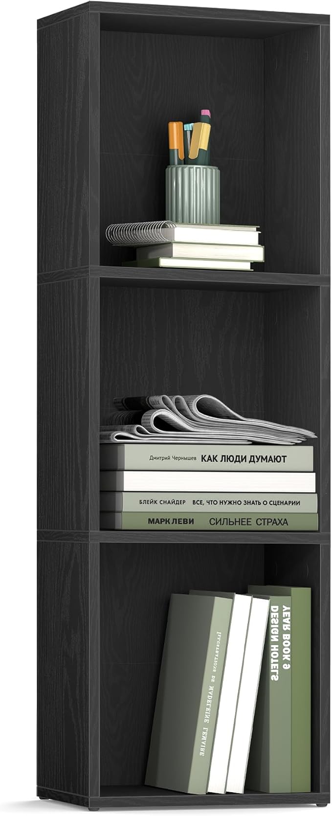 VASAGLE Custos Collection - Bookshelf, 3-Tier Bookcase, Book Shelf, Open Storage Shelf, 9.4 x 11.8 x 37.3 Inches, for Living Room, Home Office, Dining Room, Ebony Black ULBC433B01