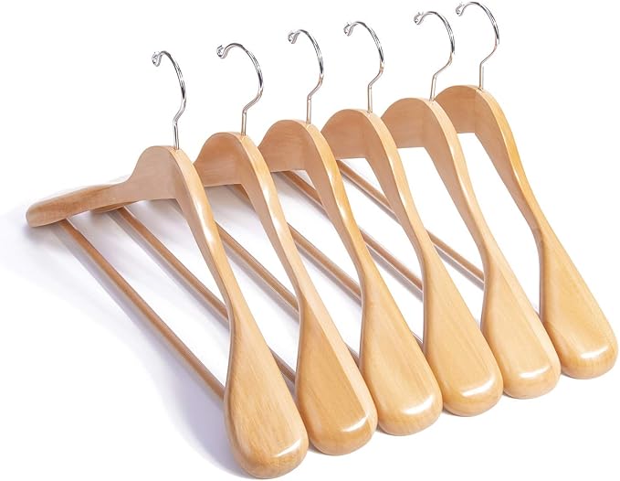 Nature Smile Wooden Suit Coat Hangers 16 inch Wood Jacket Outerwear Shirt Hangers Anti Slip Bar with Screw 6 Pack (Natural)