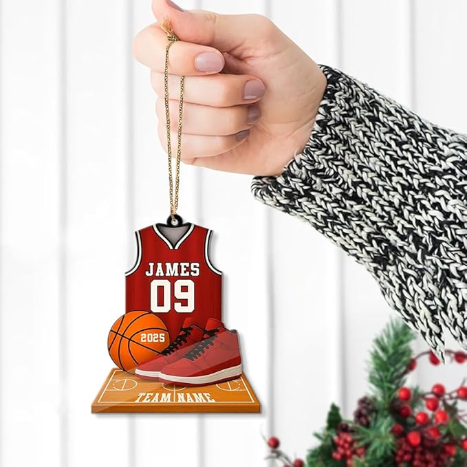 Famitrendz Custom Basketball Christmas Ornaments 2025, Custom Name Basketball Acrylic Christmas Tree Decorations, 2D Flat Baller Ornaments for Tree 04