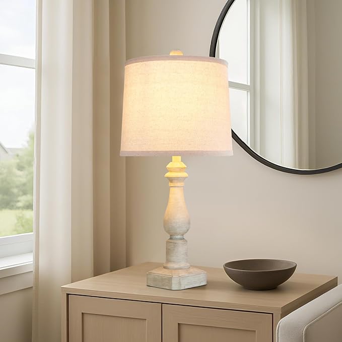 RORIANO 23'' Set of 2 Rustic Table Lamps for Living Room Bedroom, Traditional Farmhouse Resin Bedside Desk Lamps for Study Room Nursery Office, 2 Bulbs Included