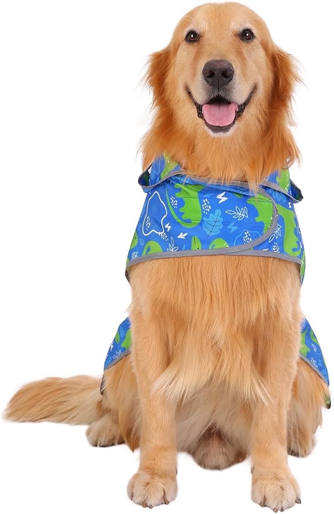 HDE Dog Raincoat with Clear Hood Rain Jacket Poncho for Small Medium Large Dogs Dinosaurs - XXL