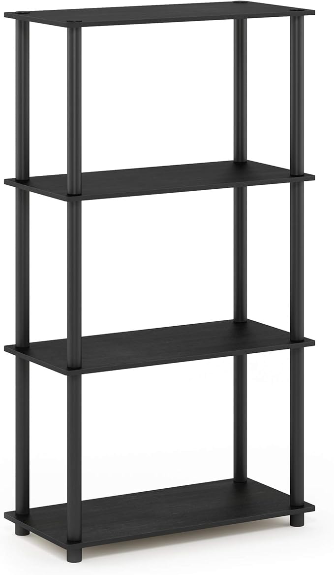 Furinno Turn-N-Tube 4-Tier Multipurpose Shelf Display Rack, Round Tubes, Americano/Black