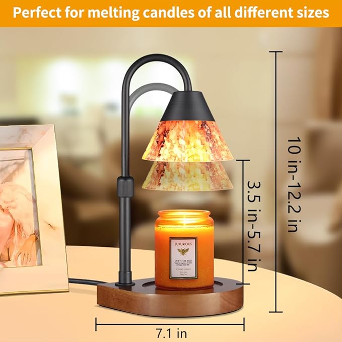 Dimmable Candle Warmer Lamp with Timer, Electric Wax Melt Warmer for Scented Jar Candles Adjustable Height Mothers Day Birthday Gifts for Women Mom Grandma, Home Offices Decor Light(Mixed color Glass)