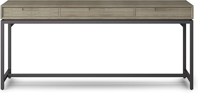 SIMPLIHOME Banting Desk - 72-Inch Wide Solid Hardwood and Metal Writing Desk in Distressed Grey, Modern Industrial Home Office Computer Table for Study with 2 Drawers and Flip-Down Keyboard Tray