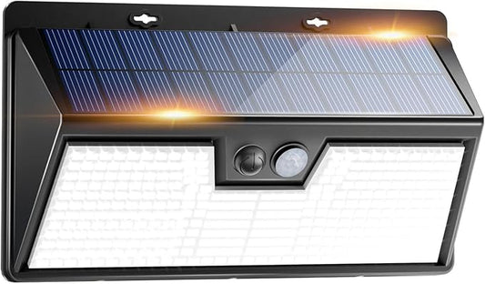 Peasur 318LED Solar Lights Outdoor Motion Sensor, Solar Powered Fence Wall Light IP65 Waterproof, 3 Modes Security Lighting for Outside Deck Yard Patio House Step Stair