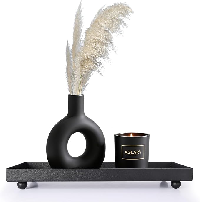 Rectangle Black Matte Metal Tray, Suit for Candle Holder, Vanity Decor Projects, Bathroom Toilet Tank Tray, Perfume or Jewelry Storage, and Coffee Table Centerpiece-Mini