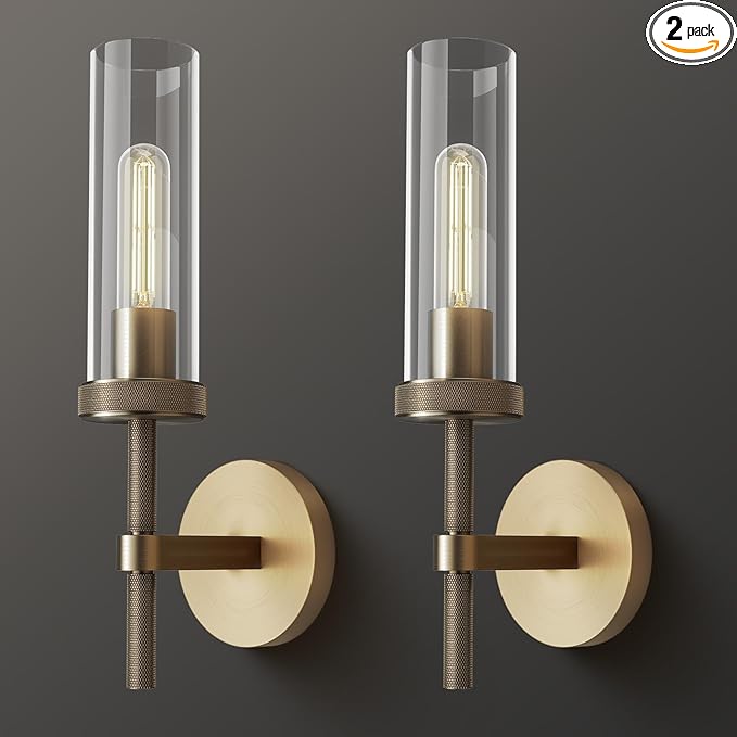 14" Bathroom Vanity Wall Sconces, Gold Wall Sconces Set of Two,Glass Tube Sconces Wall Lighting Indoors,Wall Lights for Mirror, Living Room, Bedroom, Hallway