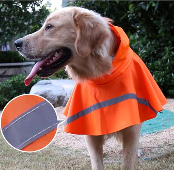 HAPEE Dog Raincoats with Reflective Strip Hoodie,Poncho Jacket for Large Dogs (B2-Orange, 34C (Back Length 34"))