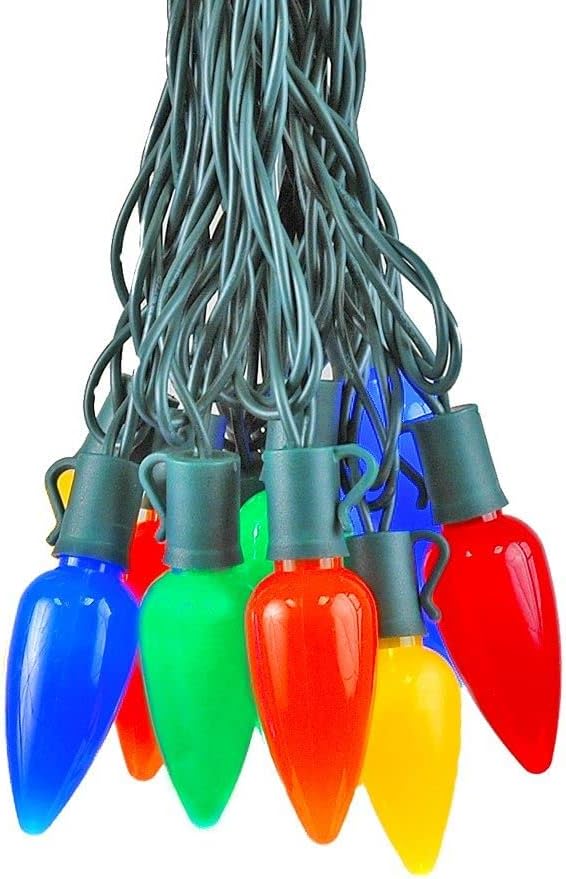 Novelty Lights 25 Feet 25 Light C9 Ceramic Style LED String Lights, Multicolor, Pre-Lamped Christmas Lights on Green Wire, UL Listed Indoor/Outdoor, Connectable End-to-End