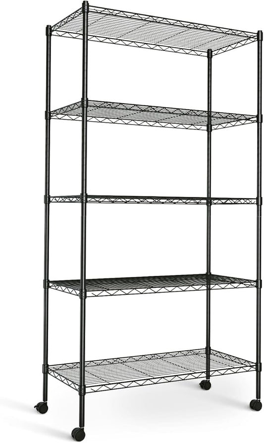 HealSmart Heavy Duty 5-Shelf Storage Shelving Unit, 1250lbs Loading Capacity, 29.92" D x 13.98" W x 62.99" H Adjustable Steel Organizer Wire Rack, Black