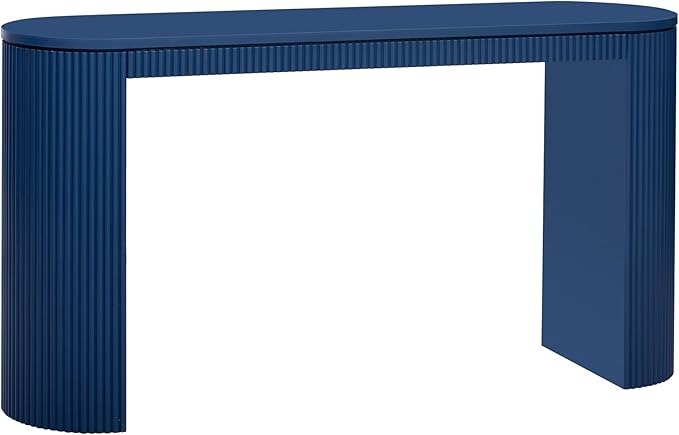 Modern Curved Console Table 59.2-Inch Fluted Entryway Sofa Table for Living Room Entrance Hallway Furniture, Navy
