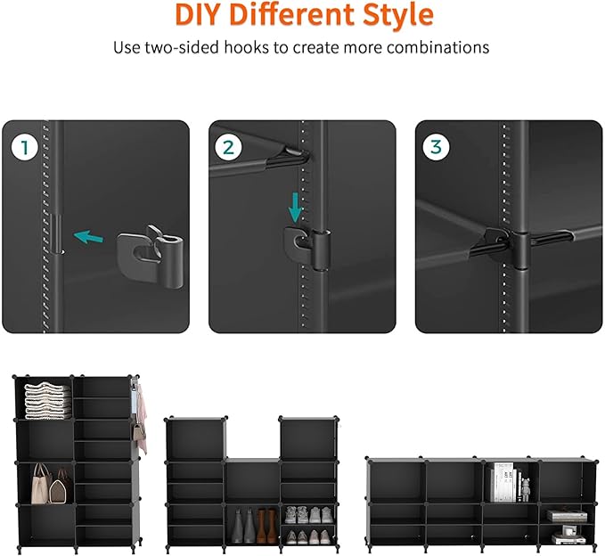 AWTATOS Closet Organizer, 8 Cube Closet Organizers and Storage, Closet Storage Shelves, Clothes Storage Organizers for Closet Bedroom Living Room Office Black