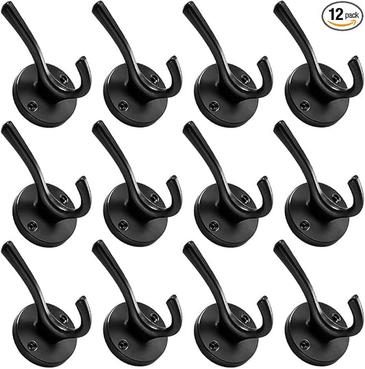 ZUONAI Black Coat Hook Heavy Duty 12 Pack Matte Black Hooks for Hanging Coats and Hat Hook Door Towel Hooks for Bathrooms Wall Mounted Double Metal Robe Hook Kitchen Hanger Sturdy Coat Locker Single