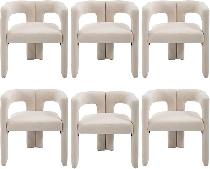 Modern Dining Chairs Set of 6, Upholstered Side Chairs Linen Fabric Guest Chairs with Barrel Backrest Armchair for Dining Room Living Room, Beige