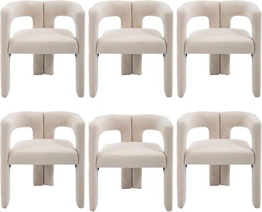 Modern Dining Chairs Set of 6, Upholstered Side Chairs Linen Fabric Guest Chairs with Barrel Backrest Armchair for Dining Room Living Room, Beige