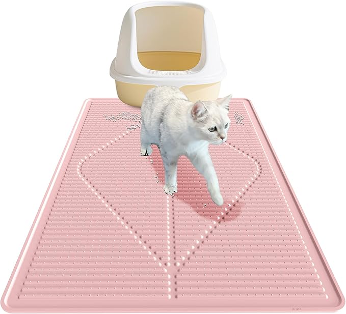 Mofason Cat Litter Mat XXL - Waterproof Kitty Litter Box mat for Floor - Extra Large Pet Trapping Litter Rug Pad - Silicone Cat Supplies & Accessories for Indoor Cats (38" x 25") -Pink