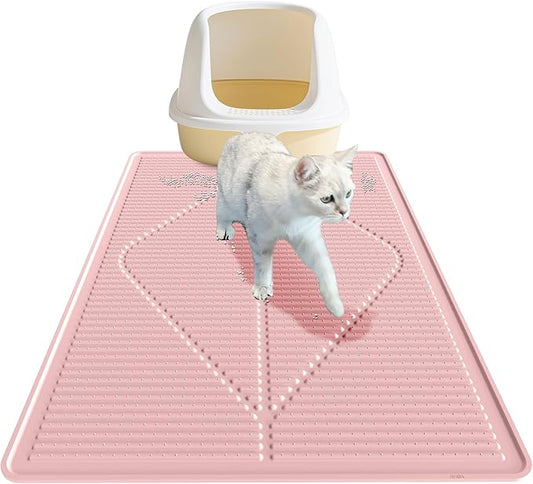 Mofason Cat Litter Mat XXL - Waterproof Kitty Litter Box mat for Floor - Extra Large Pet Trapping Litter Rug Pad - Silicone Cat Supplies & Accessories for Indoor Cats (38" x 25") -Pink