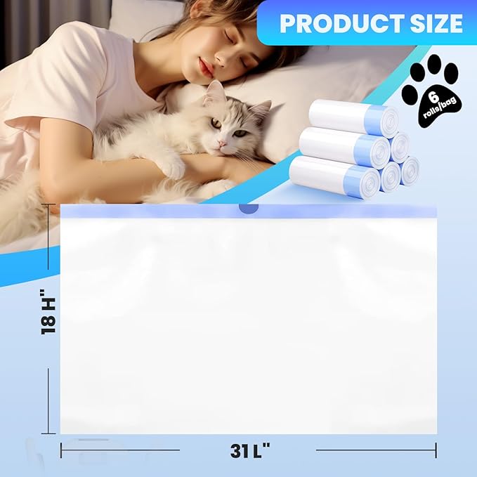 60 Pack Jumbo Cat Litter Bags - 3MIL Extra Thick Leakproof Litter Box Liners, 31"x18" Heavy Duty Drawstring Cat Litter Liners for Automatic Litter Box, Odor Control Disposable Kitty Litter Bags 6 Roll