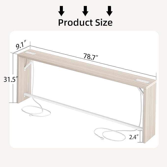 TIQLAB Sofa Table, 79''L x 9.1''W (1.2'' Thickness) Long Console Table Behind Couch, Entryway Table with Angled Metal Frame, Industrial Console Table, Light Walnut