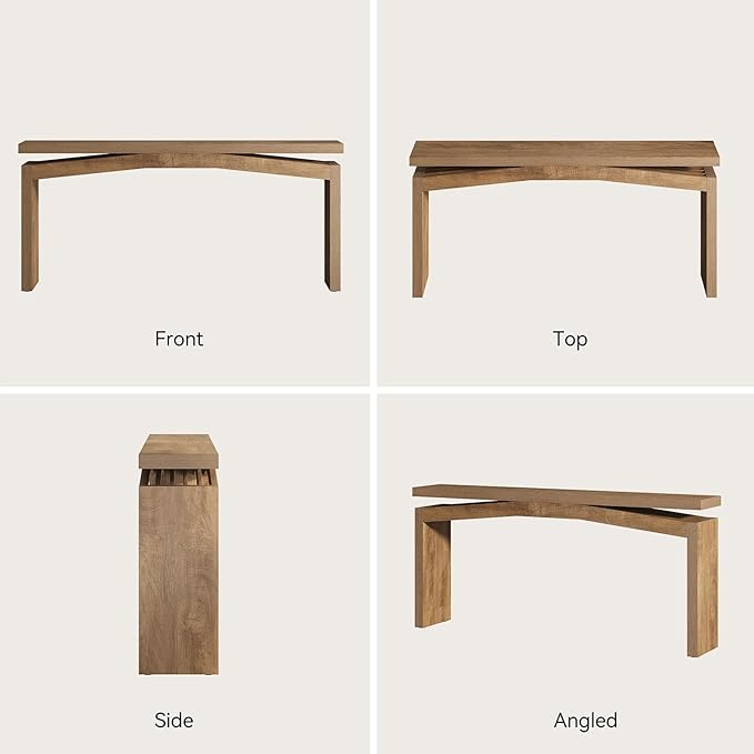 63-Inch Wood Console Table for Entryway Living Thin, Long Wooden Rectangular Sofa Tables Behind Couch, Large Farmhouse Foyer Hallway Table for Home, Living Room, Apartment, Natural Brown