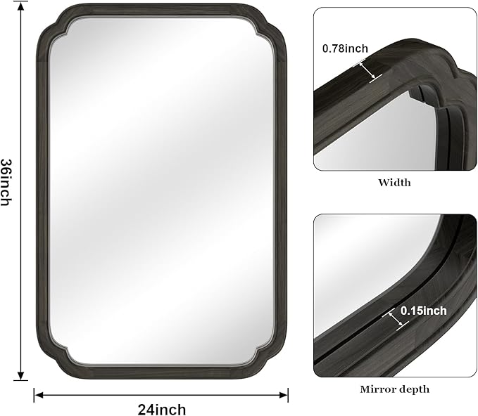 WallBeyond 24" x 36" Rounded Corner Arch Wall Mirror with Wood Frame for Entryway, Living Room or Bedroom Home Decor - Light Woodgrain [24" x 36" Black]