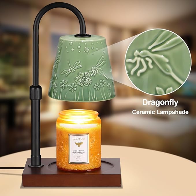 Ceramic Candle Warmer Lamp Dimmable, Electric Scented Wax Melt Warmer, Candle Warmer Melter for Jar Candles Mothers Day Birthday Gifts for Women Mom Grandma, Home Offices Decor Light(Dragonfly-2)