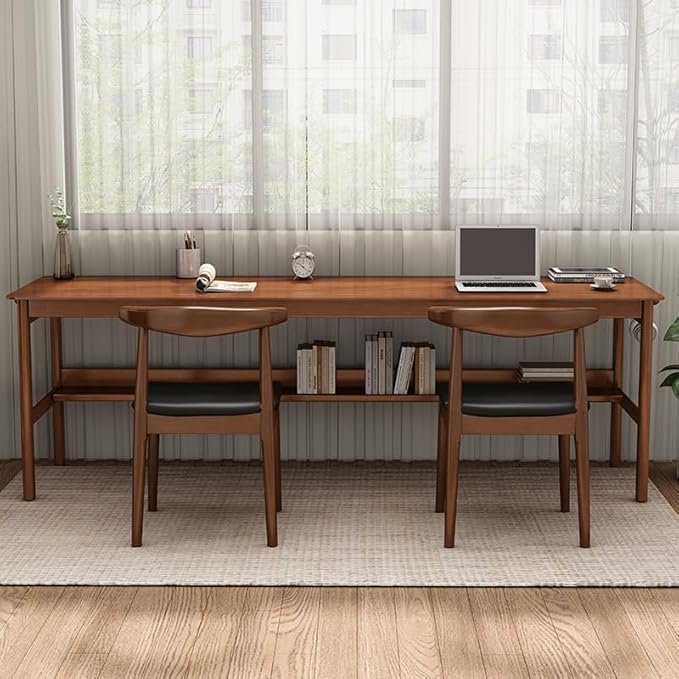 Solid Wood Dining Chairs Set of 2, Mid Century Dining Chairs, Upholstered PU Leather Chairs with Wide Curved Backrest, Chairs for Dining Room, Kitchen, Walnut Finish