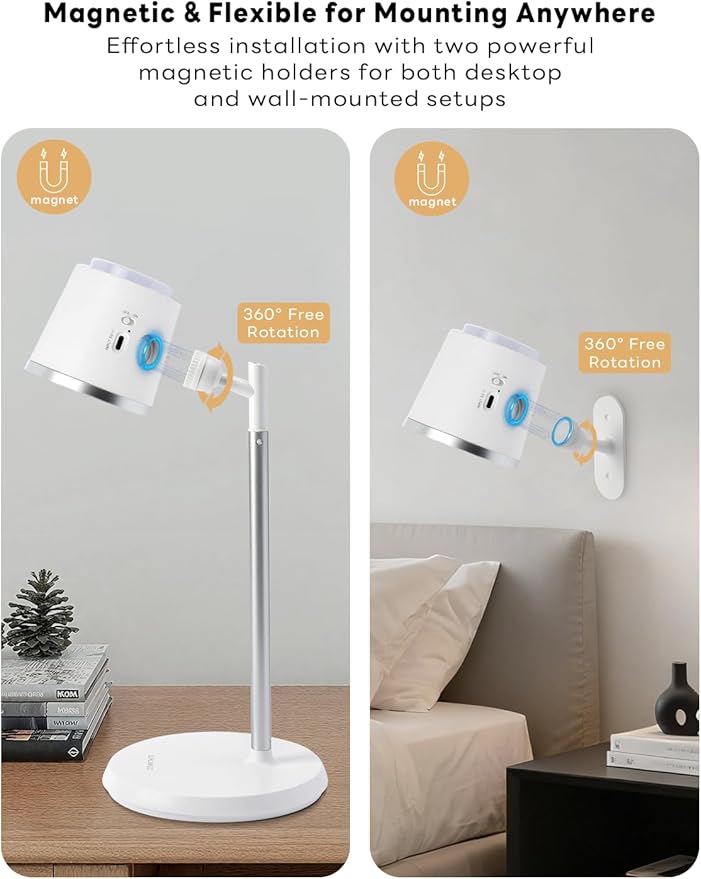 Rechargeable Desk Lamp, Magnetic Wall Mount LED Light, Dimmable Table Lamp with Adjustable Brightness & 3 Color Modes for Reading, Work, Bedroom, Hallway