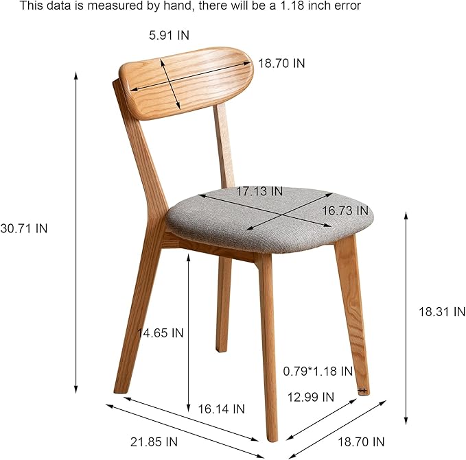 Oak Dining Chairs Set of 4 - Solid Wood Upholstered Dining Chairs,FAS-Grade North American Oak & Ergonomic Curved Back,Suitable for Restaurants, Dining Rooms, Kitchens,Sturdy 400 lbs Capacity