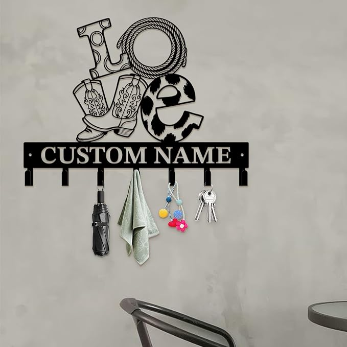 Custom Western Cowboy Metal Iron Key Hooks,Personalized Name & Text Engraving,Decor Wall Keys Holderfor Home Entryway (Style G)