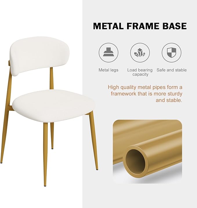 Velvet Dining Chairs Set of 2, Modern Kitchen Chairs with Curved backrests and Metal Legs, Upholstered Dining Chairs for Dining Room,White and Gold