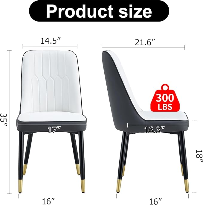 Dining Chairs Set of 4，Modern Dining Chairs, Equipped with PU Leather Backrest Cushions and Black Metal Legs, Suitable for Restaurants, Kitchens, and Bedrooms Dining Room Chairs