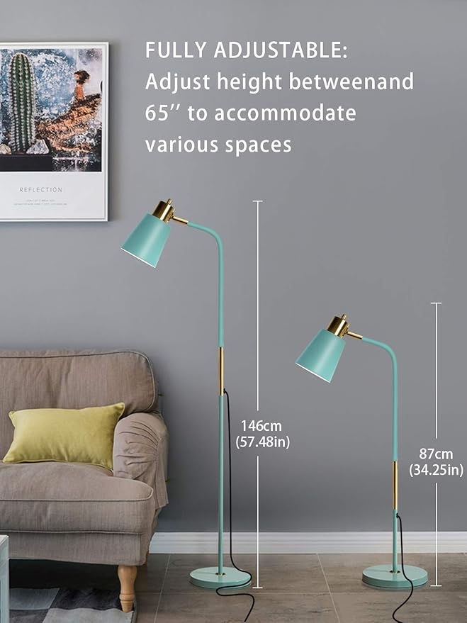 Floor Lamp, Industrial Floor Lamps for Living Rooms Rustic Farmhouse Reading Standing Floor Lamp Adjustable Metal Heads Indoor Task Lighting for Living Room Bedroom Office Home Décor (Green)