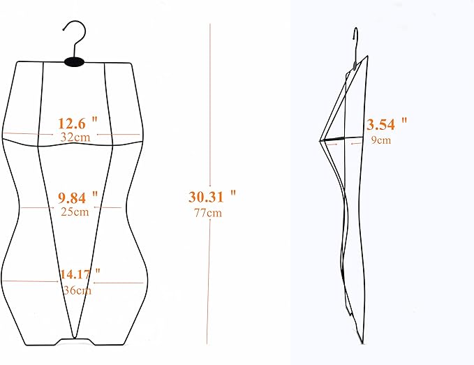 Black Full Body Shape with Chest Metal Wire Swimwear Swimsuit Hanger for Bikini Display Lingerie Hangers(10Pack，Black)