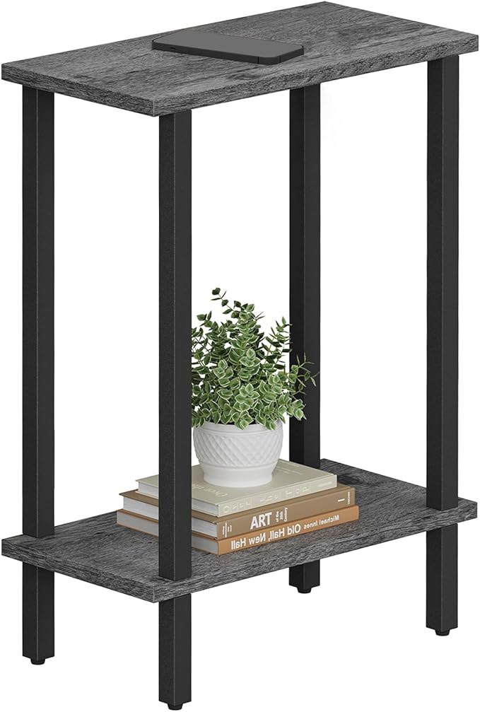 TUTOTAK Small Side Table, Narrow End Table, Skinny Sofa Table, Slim Nightstand, Couch Table, Living Room, Bed Room, Charcoal Grey TB01BY062