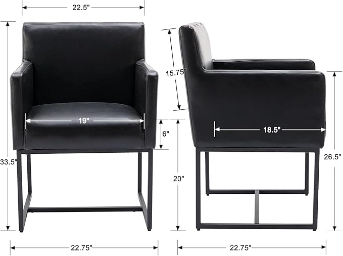 Upholstered Dining Chairs with Arms Set of 2 PU Leather Mid Century Modern Accent Chairs Armchairs with Gold Metal Frame, Modern Kitchen & Dining Room Chairs, Black