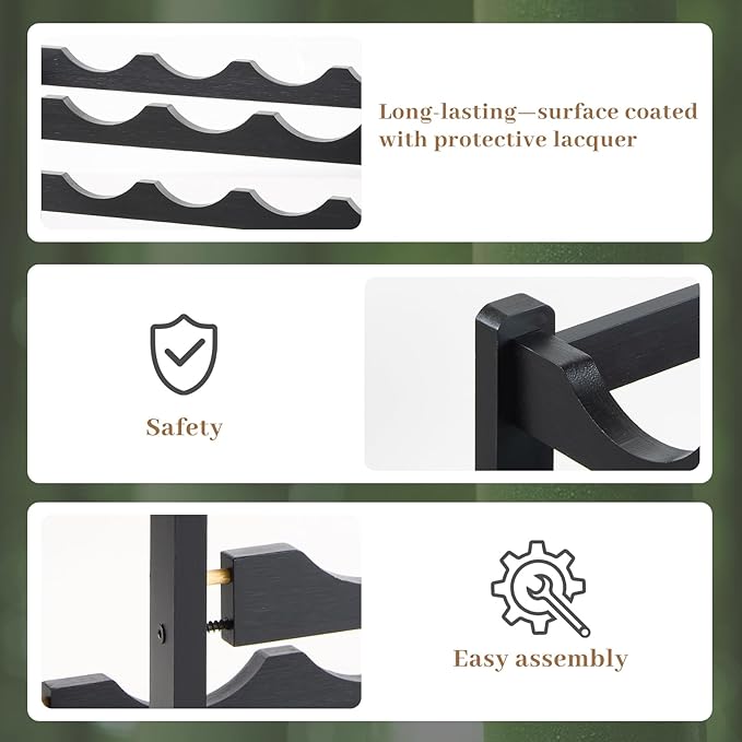 Wine Rack，Bamboo Wine Storage Cabinet Shelf，Countertop Wine Shelf- Freestanding Wine Holder for Kitchen & Pantry (Black, 4-Tier)