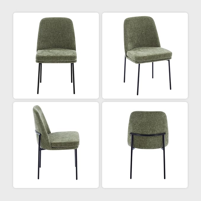 COLAMY Modern Dining Chairs Set of 4, Fabric Upholstered Dining Room Chairs Dinner Chair Stylish Kitchen Chairs with Curved Back and Metal Legs, Green