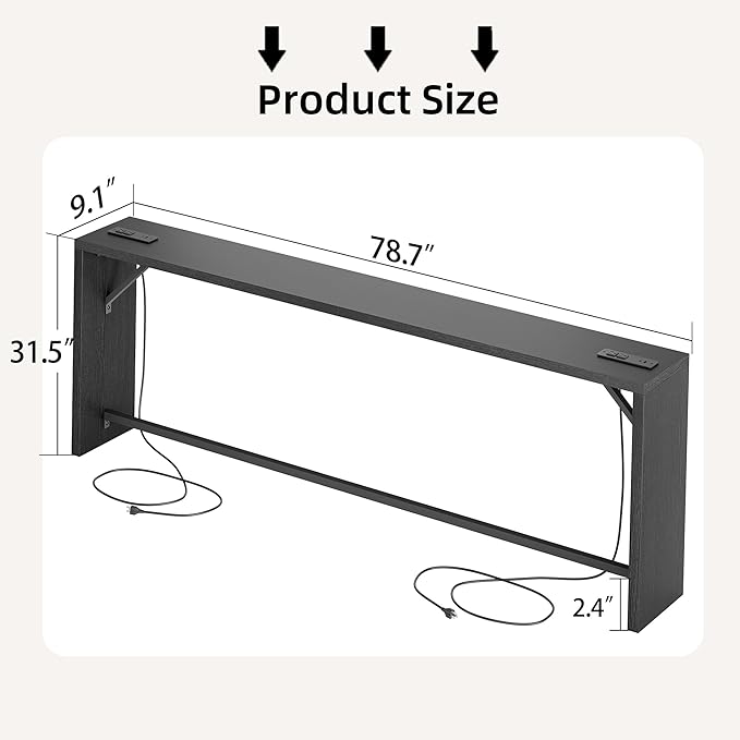 TIQLAB Sofa Table, 79''L x 9.1''W (1.2'' Thickness) Long Console Table Behind Couch, Entryway Table with Angled Metal Frame, Industrial Console Table, Black
