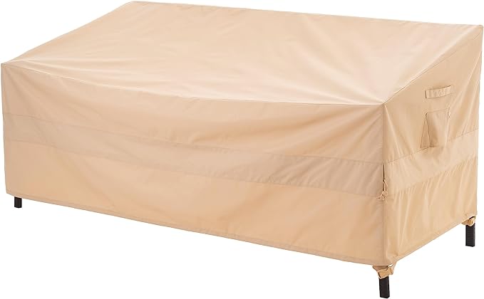 WJ-X3 Patio Sofa Covers Waterproof, 3-Seater Heavy Duty Lawn Couch Covers UV Resistant, Deck Sofa Chair Set Covers Anti-Fading, Wind Resistant, 87W x 42D x 35H Inches, Beige