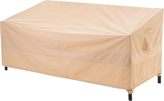 WJ-X3 Patio Sofa Covers Waterproof, 3-Seater Heavy Duty Lawn Couch Covers UV Resistant, Deck Sofa Chair Set Covers Anti-Fading, Wind Resistant, 87W x 42D x 35H Inches, Beige