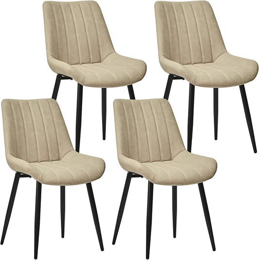Dining Chairs Set of 4, Faux Leather Modern Linear Design Dining Chair with Metal Legs, 16.9" Seat Width Chair for Kitchen, Lounge, Reception Room, Restaurant, Commercial (Beige)
