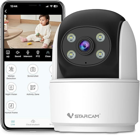 VSTARCAM 3MP Indoor Security Camera, 2.4G WiFi Cameras for Home Security, Pet Camera with Auto Tracking, Color Night Vision, AI Detection Tracking, 2-Way Talk, 24/7 Recording, Cloud & SD Card Storage